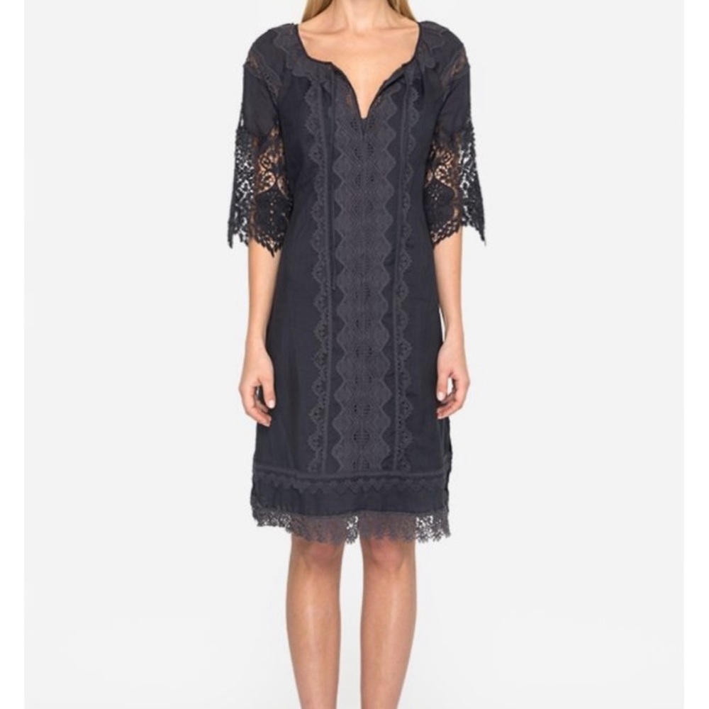 Johnny Was Black Lace-Trim Shift Dress